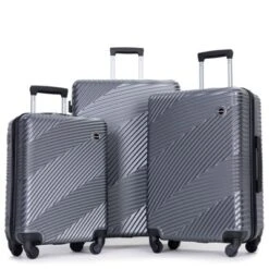 3 Piece Luggage Sets PC+ABS Lightweight Suitcase With Two Hooks, Spinner Wheels, (20/24/28) Gray -Outdoor Living Gardens GUEST cc2cbeaa 3a98 4722 8bce c9a1b68d2e1d