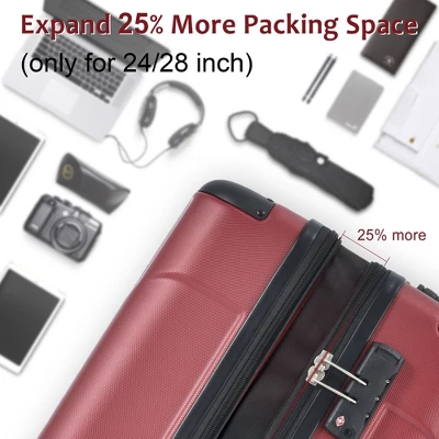 24 Inch Red Hardshell Luggage Lightweight Durable ABS Suitcases With Double Wheels Expandable Checked 3 24 Inch Red Hardshell Luggage Lightweight Durable ABS Suitcases With Double Wheels Expandable Checked
