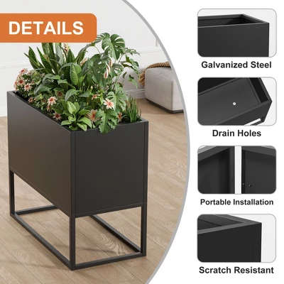 47x18x18 Inch Metal Planter With Shelves & Drainage – Indoor/Outdoor Use For Tall Plants, Flowers, Shrubs 3 47x18x18 Inch Metal Planter With Shelves & Drainage – Indoor/Outdoor Use For Tall Plants, Flowers, Shrubs