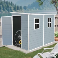 4x8ft Outdoor Storage Shed With Floor Resin Shed With Two-Window, Waterproof ,Lockable Doors For Patio,Yard,Lawn ---Gray -Outdoor Living Gardens GUEST ce2865dd efa2 4fa5 8245 e35679978103