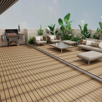 Patio Floor Tiles Pack Of 11, WPC Wood-Plastic Composite, DIY Interlocking, Quick Deck, Water Resistant Indoor Outdoor - 11.8" 3D TEAK 5 Patio Floor Tiles Pack Of 11, WPC Wood-Plastic Composite, DIY Interlocking, Quick Deck, Water Resistant Indoor Outdoor - 11.8" 3D TEAK - Image 3