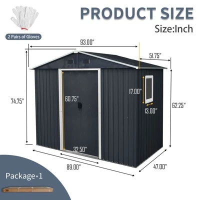 8ft X 4ft Outdoor Metal Storage Shed With Window And Metal Foundation,Gray 4 8ft X 4ft Outdoor Metal Storage Shed With Window And Metal Foundation,Gray - Image 2