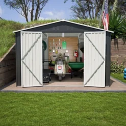 10x10 FT Grey Outdoor Storage Shed Large Metal Tool Sheds With Updated Frame Structure And Lockable Doors Garden Shed -Outdoor Living Gardens GUEST d0e15559 9c47 49df 97d3 a57bbfc3ce68