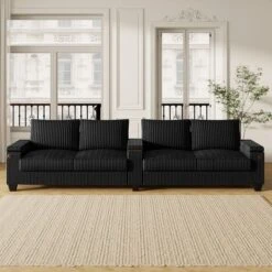 4-seater Corduroy Sofa Couch 133" Modern Sofa With USB Ports, Hidden Storage Arms, Flip-Top Cup Holders For Living Room, Black 20 4-seater Corduroy Sofa Couch 133" Modern Sofa With USB Ports, Hidden Storage Arms, Flip-Top Cup Holders For Living Room, Black -Outdoor Living Gardens GUEST d1d40a92 dac6 4e42 b96d 08284275d8fc