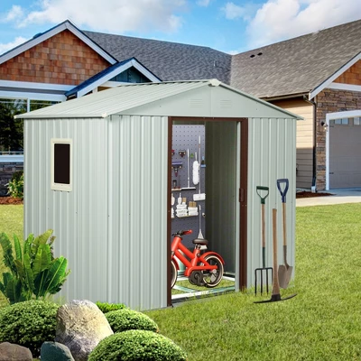 8ft X 4ft Outdoor Metal Storage Shed With Window And Metal Foundation,Gray 13 8ft X 4ft Outdoor Metal Storage Shed With Window And Metal Foundation,Gray - Image 11