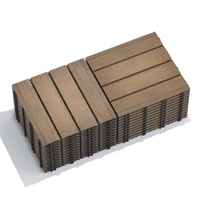 Patio Floor Tiles Pack Of 11, WPC Wood-Plastic Composite, DIY Interlocking, Quick Deck, Water Resistant Indoor Outdoor - 11.8" 3D TEAK 4 Patio Floor Tiles Pack Of 11, WPC Wood-Plastic Composite, DIY Interlocking, Quick Deck, Water Resistant Indoor Outdoor - 11.8" 3D TEAK - Image 2