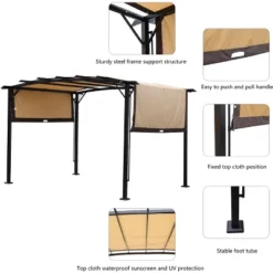 12 X 9 Ft Outdoor Pergola Patio Gazebo,Retractable Shade Canopy,Steel Frame Grape Gazebo,Sunshelter Pergola For Gardens,Terraces