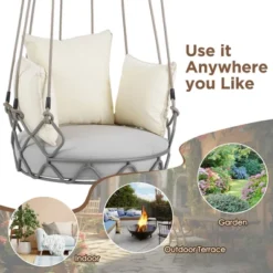 UV-Resistant Cushioned Outdoor Hanging Basket Swing Chair With Olefin Fabric - Ideal For Patio, Porch And Balcony -Outdoor Living Gardens GUEST d7530fa4 f25f 4562 8973 a9b5381864a4