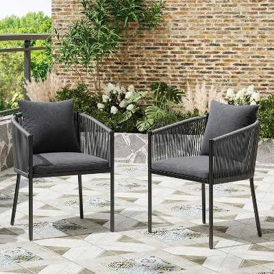 2-Piece Outdoor Dining Set - Rattan Wicker Patio Chairs With Cushions, Perfect For Garden, Deck, Backyard, And Poolside 7 2-Piece Outdoor Dining Set - Rattan Wicker Patio Chairs With Cushions, Perfect For Garden, Deck, Backyard, And Poolside - Image 5
