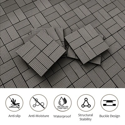 Wood Plastic Composite Deck Tiles Set Of 20pcs, Composite Decking Resist Rust,DIY Interlocking Decking Tiles, Floor Tile,Durable, 12x12in Dark Grey 6 Wood Plastic Composite Deck Tiles Set Of 20pcs, Composite Decking Resist Rust,DIY Interlocking Decking Tiles, Floor Tile,Durable, 12x12in Dark Grey - Image 4