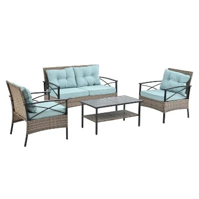 Patio Furniture, Outdoor Furniture, Seasonal PE Wicker Furniture, Four Set Wicker Furniture With Black Metal Table 4 Patio Furniture, Outdoor Furniture, Seasonal PE Wicker Furniture, Four Set Wicker Furniture With Black Metal Table - Image 2