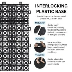 12 X 12 Inch Black Interlocking Deck Tiles Plastic Waterproof Outdoor All Weather Anti-slip , Rosette Pattern Pack Of 12 -Outdoor Living Gardens GUEST da495a9a 0a9d 4fd4 9da1 4c785259a69b