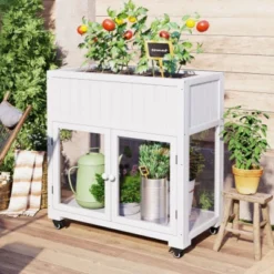 Compact Garden Greenhouse With Wheels - 35.4"x17.7"x37.4" Mini Wood Cold Frame With Raised Bed Liner -Outdoor Living Gardens GUEST da4cd007 b1da 4cfe 877e 6854aa4d0623 1