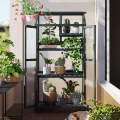 Large Wood Greenhouse With Portable Cold Frame, Wheels & Adjustable Shelves, Indoor/Outdoor Use -Outdoor Living Gardens GUEST daaef216 2d9f 40d3 a5f5 713504db359b