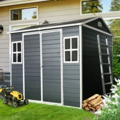 8 X 6 Ft Resin Outdoor Storage Shed Waterproof Shed With Floor & Two Windows & Lockable Door, Tool Shed For Garden, Patio, Backyard,Gray -Outdoor Living Gardens GUEST dac59395 59c0 43fd 87c7 acfdc2a9d490