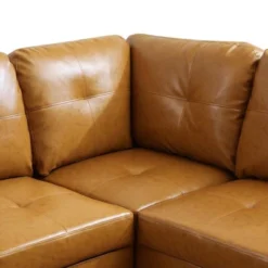 Tan Semi-PU Leather Sectional Sofa - Modern L-Shaped Design, Tufted Cushions, Decorative Pillows, Storage Ottoman -Outdoor Living Gardens GUEST de4b9770 f5c8 4433 b00b dc1f45b82afb