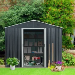 8x10ft Outdoor Metal Storage Shed With Metal Foundation Gray -Outdoor Living Gardens GUEST deace8fd ef0d 4367 a869 3d8959cd7d07