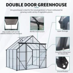 8X6FT-Green Double Door Polycarbonate Greenhouse Raised Base And Anchor Aluminum Heavy Duty Walk-in Greenhouses For Outdoor Backyard In All Season -Outdoor Living Gardens GUEST e02b47f4 193f 43ab 9a50 95041d50d5f9
