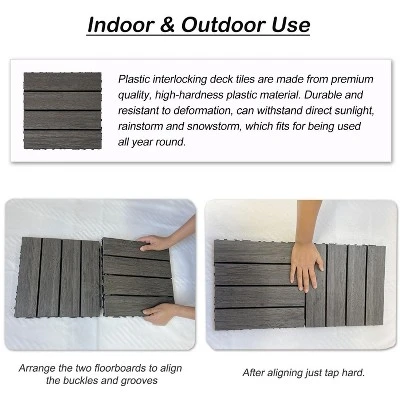 Wood Plastic Composite Deck Tiles Set Of 20pcs, DIY Interlocking Decking Tiles, Floor Tile, Durable 8 Wood Plastic Composite Deck Tiles Set Of 20pcs, DIY Interlocking Decking Tiles, Floor Tile, Durable - Image 6
