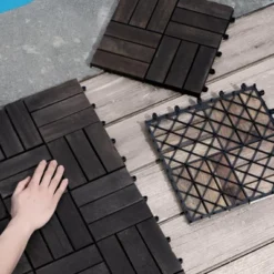 10 PCS Interlocking Deck Tiles Checker Pattern, 12" X 12" Light Gray Square Acacia Hardwood Outdoor Flooring -Outdoor Living Gardens GUEST e2bc6f36 9f10 4202 9bd2 e11637675676