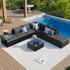 8-Pieces Outdoor Patio Furniture Sets, Garden Conversation Wicker Sofa Set, Single Sofa Combinable, Beige Cushions Gray Wicker -Outdoor Living Gardens GUEST e3b80dd7 954d 4ae7 9a20 e0766cf64ce4