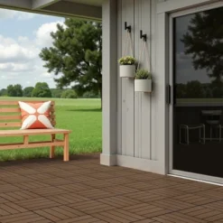 11 PCS 11.7" X 11.7" Square Plastic Wood Deck Tiles, Outdoor Terrace Flooring，Light Brown -Outdoor Living Gardens GUEST e7987024 290b 4863 a767 813cec266935