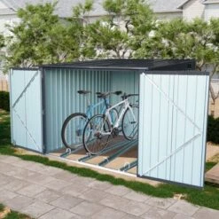 Outdoor Steel Storage Shed For Bicycle With Slope Roof And 4 Bike Tracks, Black -Outdoor Living Gardens GUEST e83e3639 abd3 454a 93db 95b15c3a6f7e