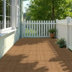 11 Pieces Of 11.7" X 11.7" Square Plastic Wood Deck Tiles For Outdoor Terrace Flooring, Burlywood Color -Outdoor Living Gardens GUEST e8f4de28 e3f0 4016 ad0c a5552b4b23dc