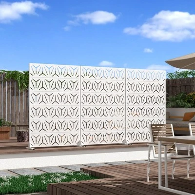 46.8in.W X 71.37in.H White Galvanized Sheet Outdoor Private Screen Decorative Art Panel 7 46.8in.W X 71.37in.H White Galvanized Sheet Outdoor Private Screen Decorative Art Panel - Image 5