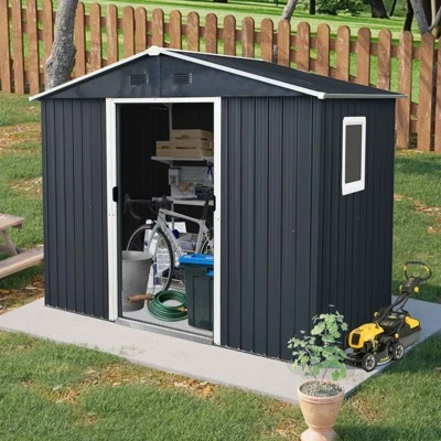 8ft X 4ft Outdoor Metal Storage Shed With Window And Metal Foundation,Gray 10 8ft X 4ft Outdoor Metal Storage Shed With Window And Metal Foundation,Gray - Image 8