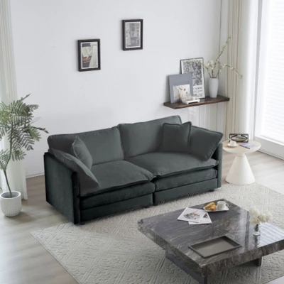 Deep-Seat 2-Seat Sofa: Modern Fabric, 4 Plush Pillows 6 Deep-Seat 2-Seat Sofa: Modern Fabric, 4 Plush Pillows - Image 4