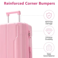 24 Inch Pink Hardshell Luggage Lightweight Durable ABS Suitcases With Double Wheels Expandable Checked