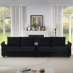 4-seater Corduroy Sofa Couch 133" Modern Sofa With USB Ports, Hidden Storage Arms, Flip-Top Cup Holders For Living Room, Black 21 4-seater Corduroy Sofa Couch 133" Modern Sofa With USB Ports, Hidden Storage Arms, Flip-Top Cup Holders For Living Room, Black -Outdoor Living Gardens GUEST ef4c3049 4135 4977 aa2f 2ae1f0a60d12