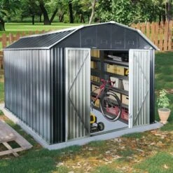 10 Ft X 12 Ft Outdoor Metal Storage Shed With Arch Roof With Lockable Doors For Backyard Garden Patio Lawn, Black 15 10 Ft X 12 Ft Outdoor Metal Storage Shed With Arch Roof With Lockable Doors For Backyard Garden Patio Lawn, Black -Outdoor Living Gardens GUEST f0d425b3 d57d 4187 ac15 d9e5f6d52365