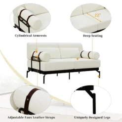 Modern Loveseat Sofa 59" Sofa Couch 2-Seater Sofa With Flexible USB Ports , Unique Cylindrical Armrests For Living Room, Beige -Outdoor Living Gardens GUEST f56811a3 6f34 42d9 975b 7e94a7e72a6c
