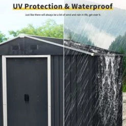 8ft X 4ft Outdoor Metal Storage Shed With Metal Foundation,Gray -Outdoor Living Gardens GUEST f73616fe f221 4813 ad99 ee4abb6a920e