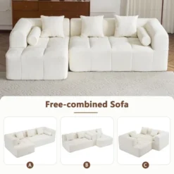 101.2" Sectional Sofa Full-Compressed Sofa Modular Sofa Couch Free-combined Sofa With Deep Seating And Two Side Pockets For Living Room, Beige -Outdoor Living Gardens GUEST f73d174c 3c8e 4603 a60c 793d92bcd3b8