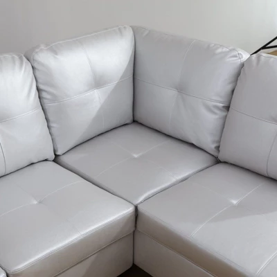White Semi-PU Leather Sectional Sofa Modern L-Shaped Design, Tufted Cushions, Storage Ottoman, Versatile Home D�cor 5 White Semi-PU Leather Sectional Sofa Modern L-Shaped Design, Tufted Cushions, Storage Ottoman, Versatile Home D�cor - Image 3