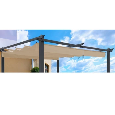 Replacement Canopy Top Fabric For 10x10 Ft Outdoor Patio Retractable Pergola Sunshelter Pergola Canopy-Khaki 4 Replacement Canopy Top Fabric For 10x10 Ft Outdoor Patio Retractable Pergola Sunshelter Pergola Canopy-Khaki - Image 2