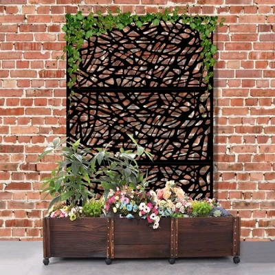 1-Piece 46.8in.W X 71.37in.H Black Mesh Metal Outdoor Privacy Screen Decorative Art Panel 4 1-Piece 46.8in.W X 71.37in.H Black Mesh Metal Outdoor Privacy Screen Decorative Art Panel - Image 2