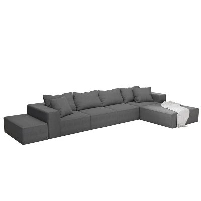 Modern Upholstered Sectional Sofa Couch Set, Modular 132" L-Shaped Sectional Living Room Sofa Set With 6 Cushions 6 Modern Upholstered Sectional Sofa Couch Set, Modular 132" L-Shaped Sectional Living Room Sofa Set With 6 Cushions - Image 4