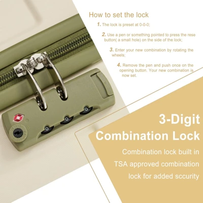 20-Inch White Green Hardshell ABS Luggage With Double Spinner Wheels And TSA Lock Travel Carry-On Luggage 4 20-Inch White Green Hardshell ABS Luggage With Double Spinner Wheels And TSA Lock Travel Carry-On Luggage - Image 2