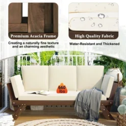 Adjustable Patio Daybed With Convertible Chaise Lounge, Acacia Wood, For Small Outdoor Spaces -Outdoor Living Gardens GUEST ffb42aa9 0042 43aa a37f 5a8e46098843